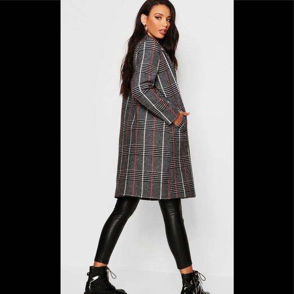 Boohoo Double Breasted Check Wool Look Coat 14 NWT 🦋 3 $15 items for $35 🦋 - Picture 3 of 7
